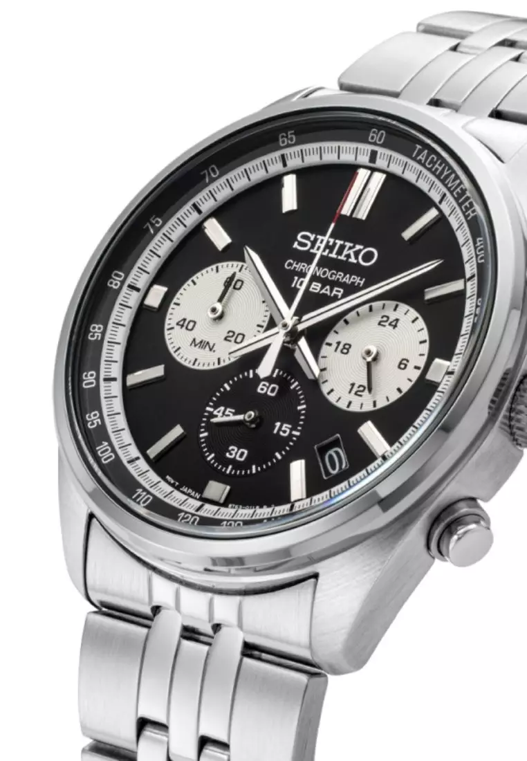 Seiko Gent Conceptual Chronograph Black Dial Stainless Steel Band Motor Sports Design Quartz Watch SSB429P1