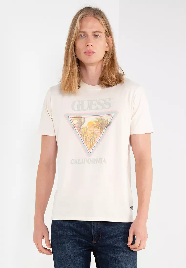 Guess gold sales logo t shirt