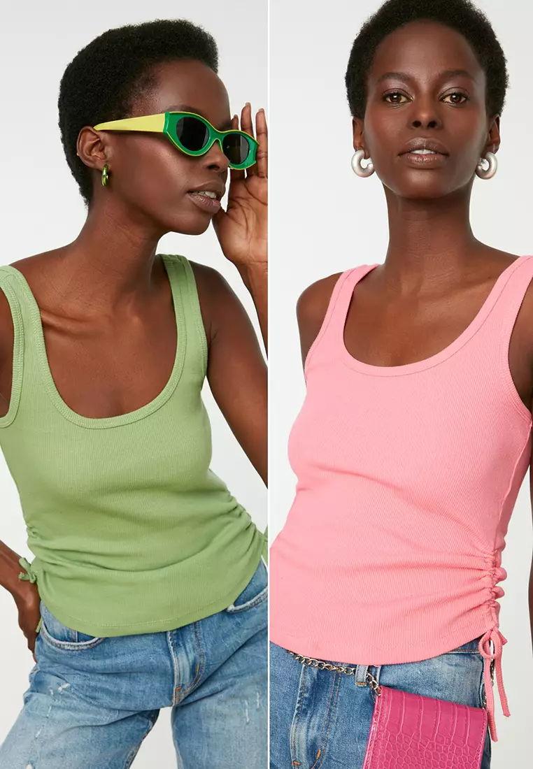 2 Packs Ruched Tank Tops