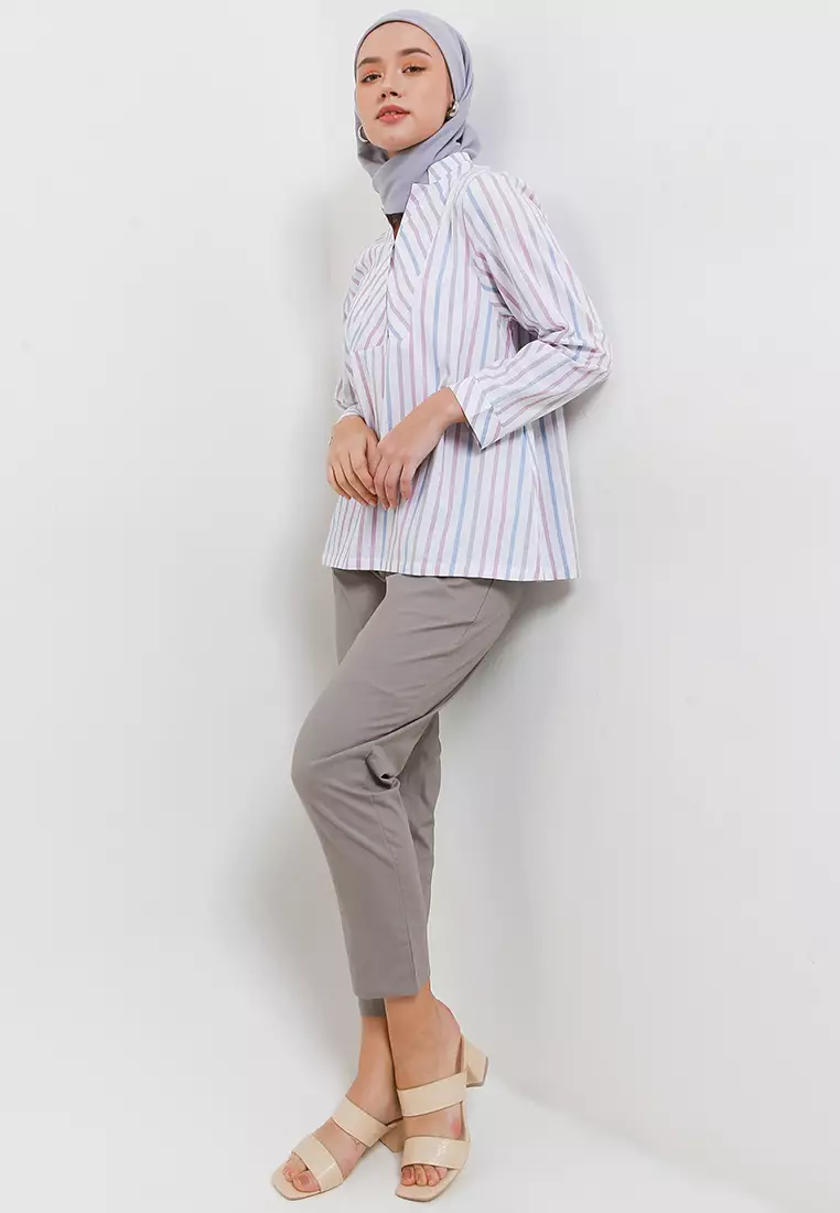 MFMW Shantae Atasan Blouse White Motif Stripe
