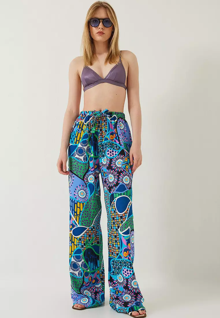 Waist Tied Patterned Trousers
