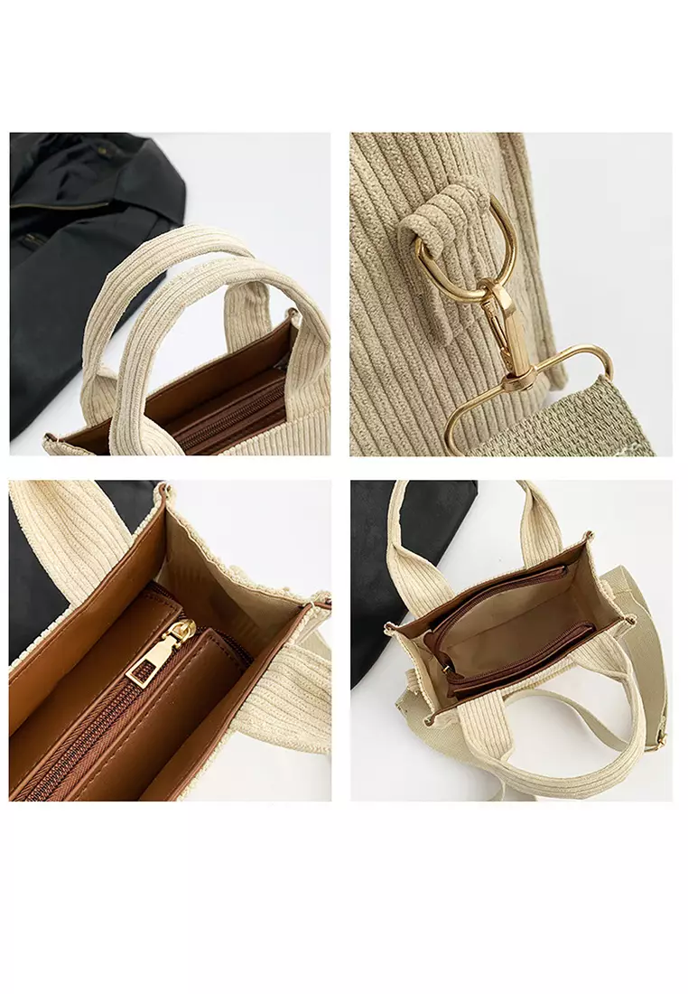 Wakakids Tas Selempang Wanita Sling Bag Kotak Corduroy Hand Bag Venrc Cream