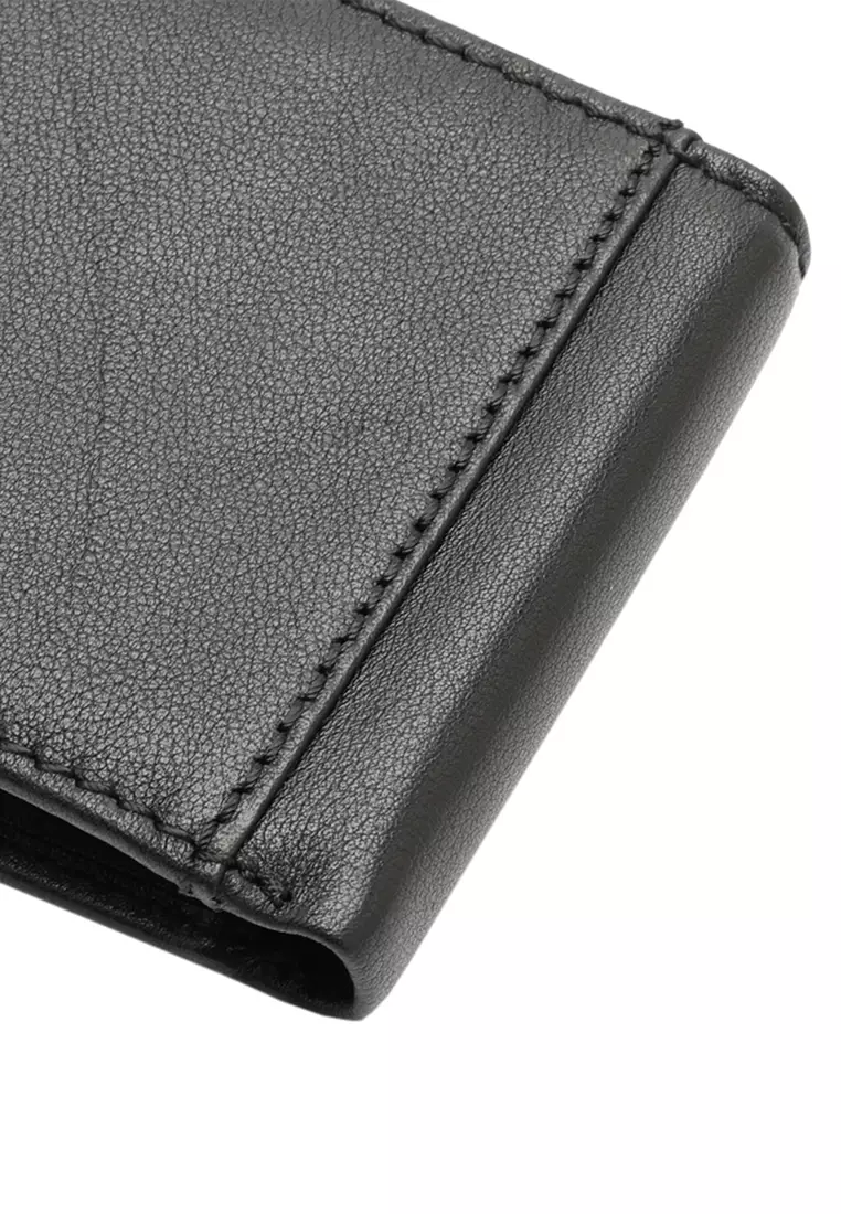 Men's RFID Blocking Tri Fold Wallet with Coin Compartment - Black