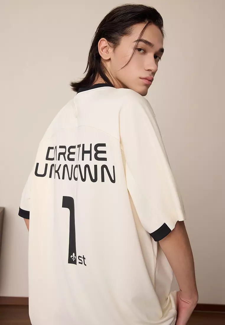 男裝 LOGO 復古寬鬆落肩拼色T裇