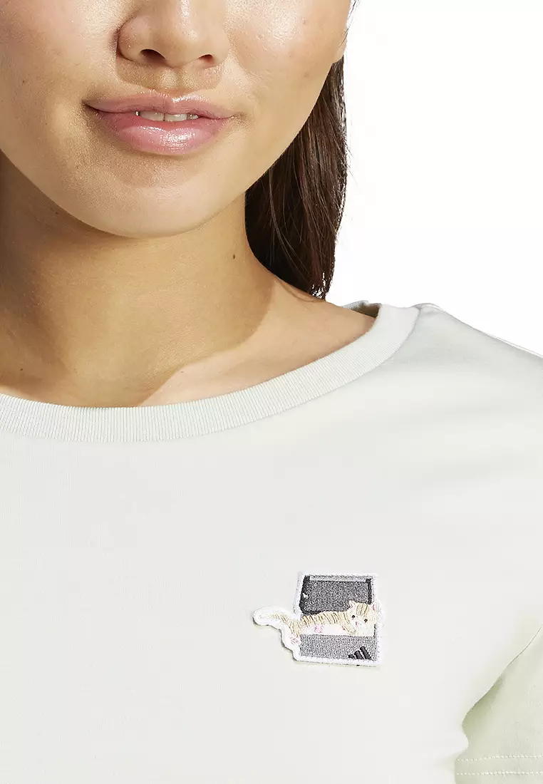 Cat Patch Cropped Graphic T-Shirt