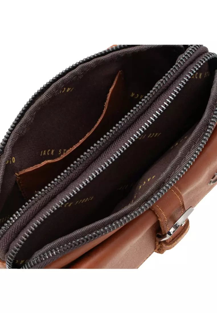 Jack Studio Men's Full Grain Leather Thin Waist Pouch Bag BAC 40315