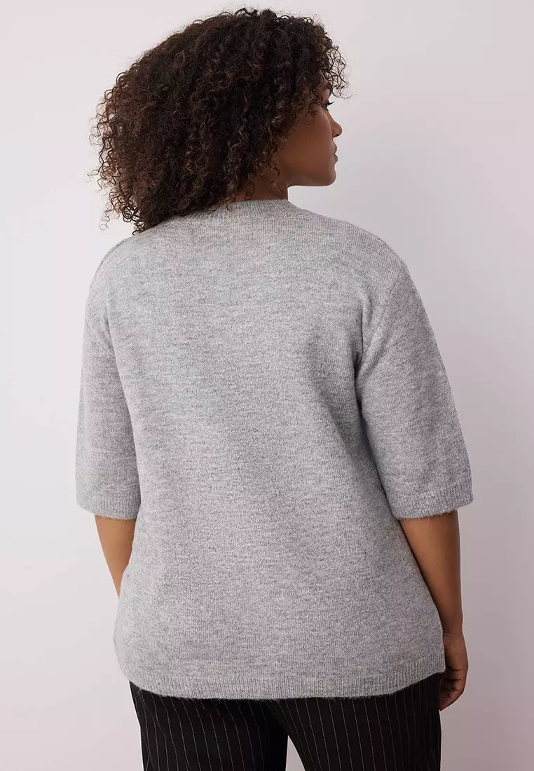 Gray Heart Embroidered Thin Knitwear Sweater Tbbaw26An00007