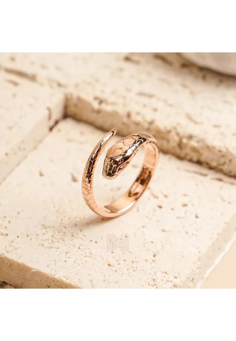 Millennia 2000 Statement Serpent Rose Gold Adjustable Ring with 925 Sterling Silver