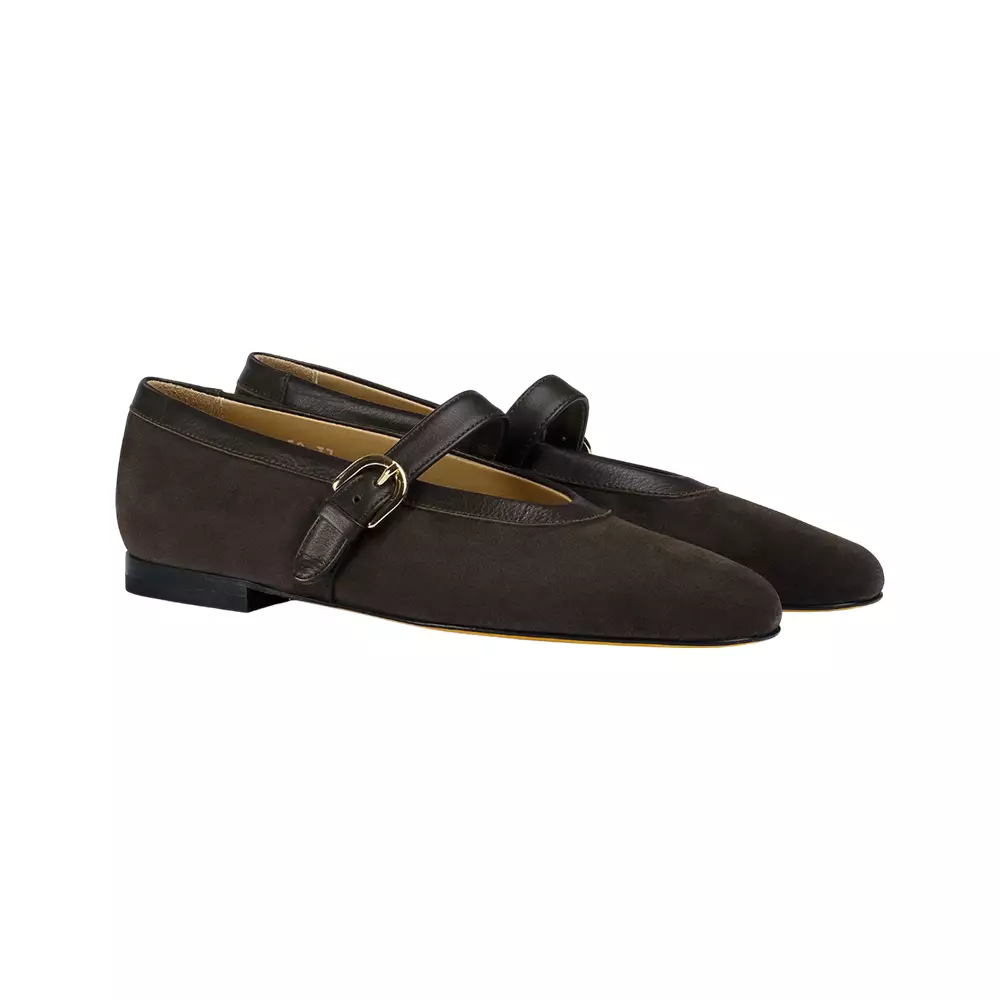 Mahogany Suede Ballet Flat with Strap Mogano