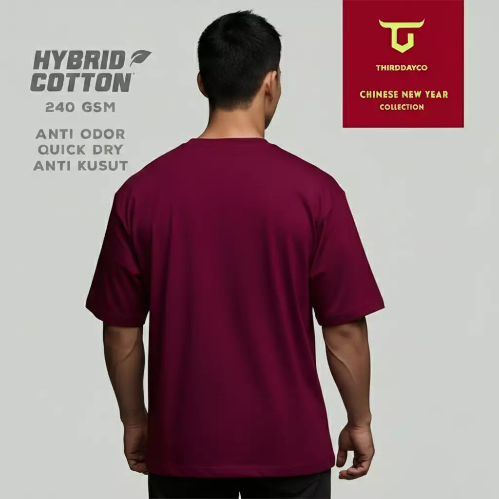 THIRDDAY Kaos Oversize Cheong Sam Imlek Sincia Hybrid Cotton 240gsm Red Burgundy MTY93