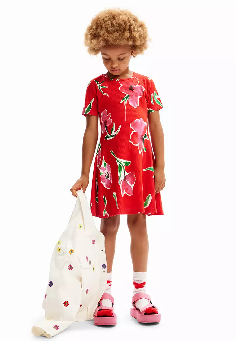 Desigual Girl Short ribbed floral dress.