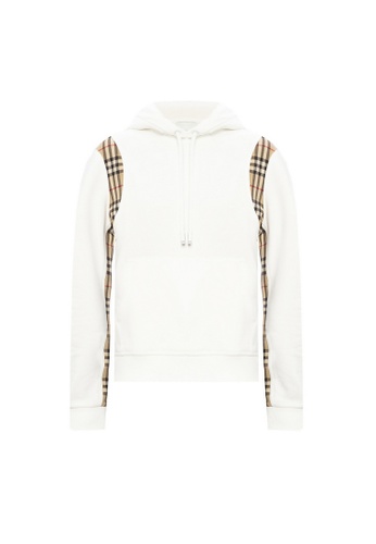 BURBERRY white Burberry Vintage Check Panel Hoodie in White C12CBAA3CDAEF8GS_1