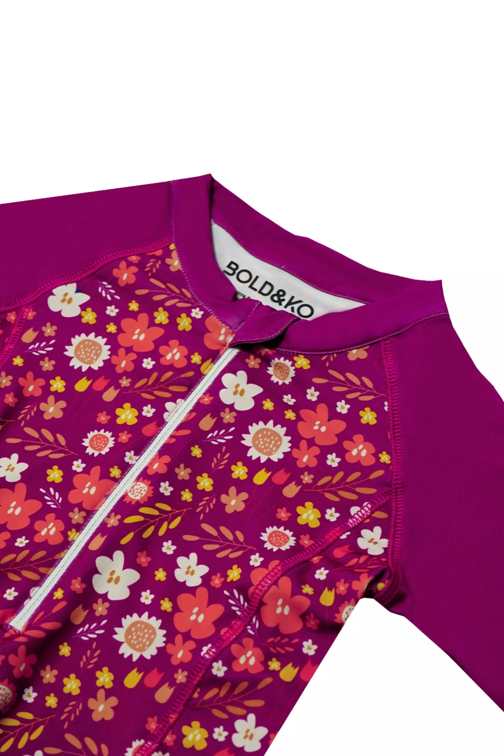 BOLD & KO Longsleeve Rashguard In Maroon Floral Kids Swimsuit | Baju Renang Anak