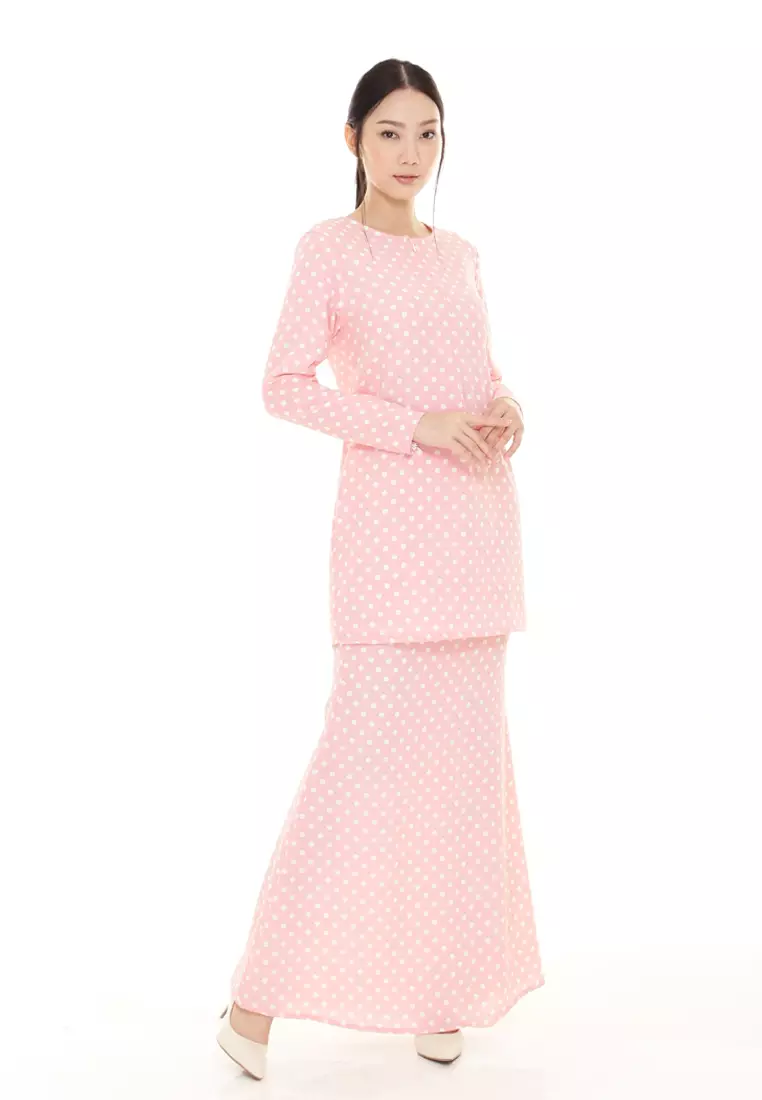 Rina Printed Kurung Modern in Soft Pink Polka Dot