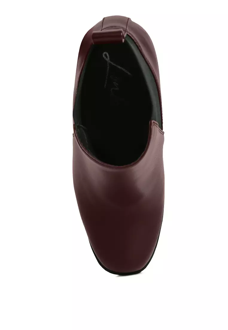 Burgundy Block Heeled Chelsea Boot