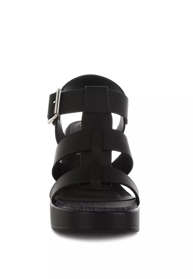 Chunky Pin Buckle Platform Heels in Black