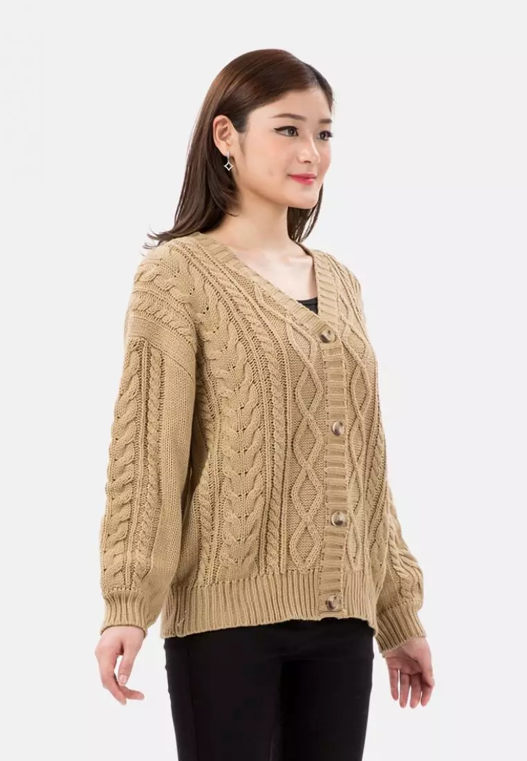 Cable Knit Cardigan in Beige