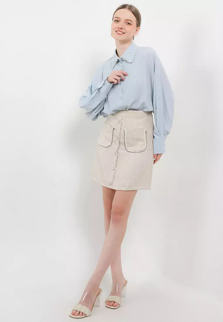 L/S Shirt W/ Pearl & Diamond On Collar