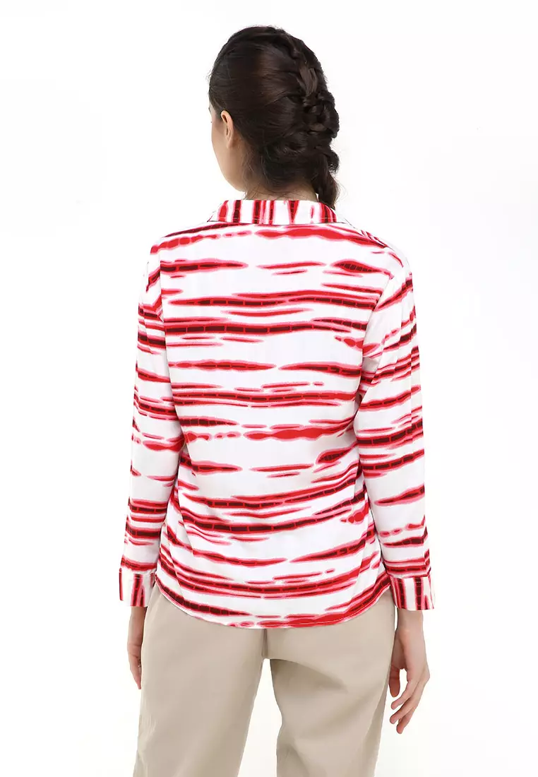 Carel Long Shirt Tie Dye Design Casual Kemeja Atasan Wanita - Merah