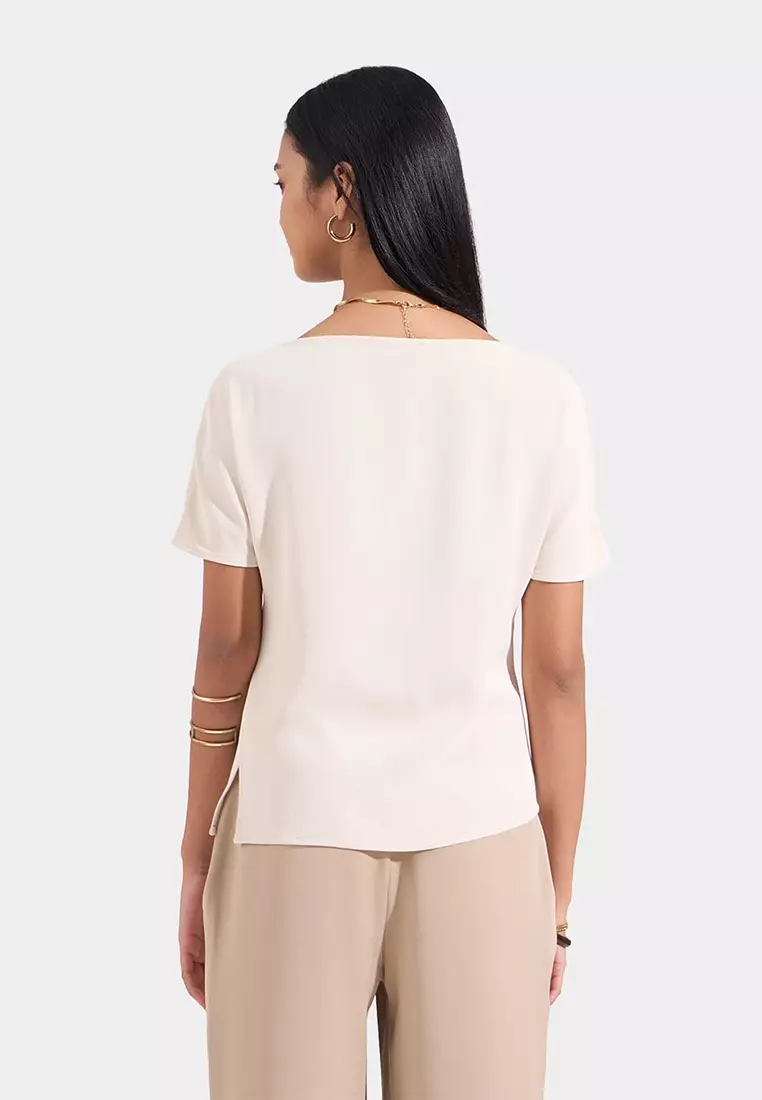 Asymmetrical Blouse with Draped Waist Detail