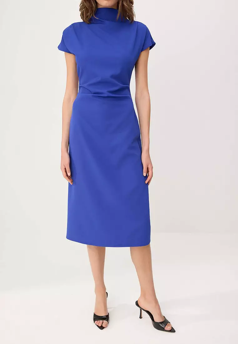 Saks Straight A-Line Shirred / Draped Midi Woven Dress Twoaw25El393