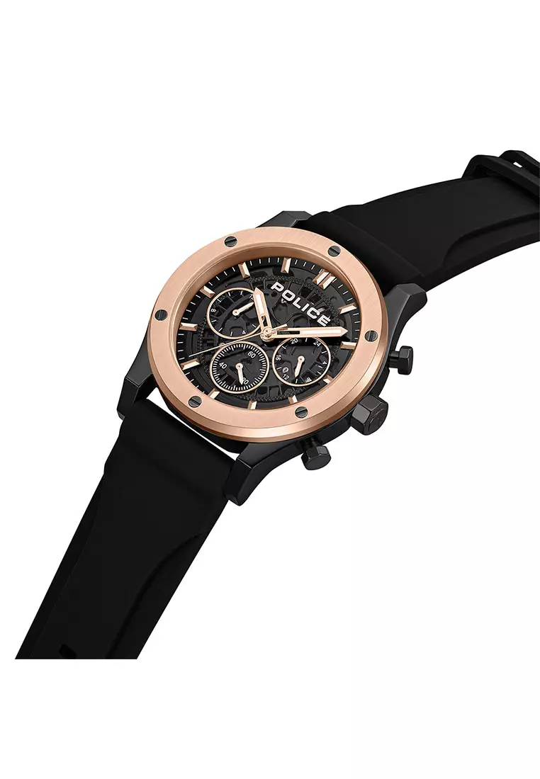 Police Knotty Black Rubber Analog Quartz Watch For Men PEWJQ0006405M