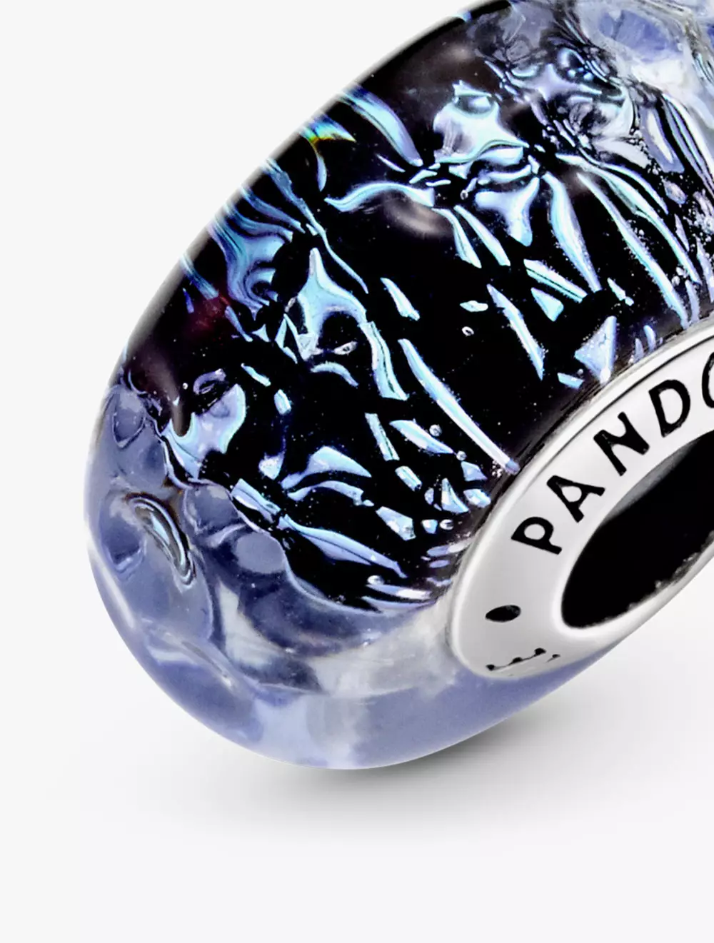 Wavy Dark Blue Murano Glass Ocean Charm - Silver