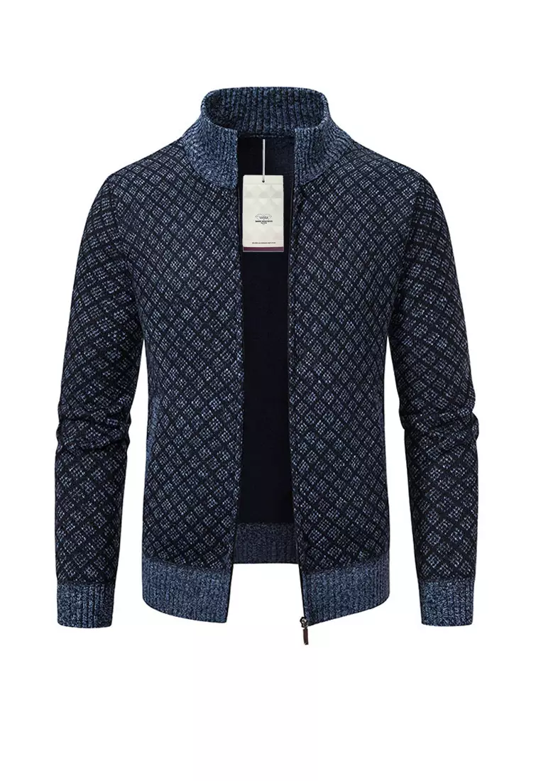VANSA Fashionable Plaid Knitted Jacket VCM-Kw-228-6967