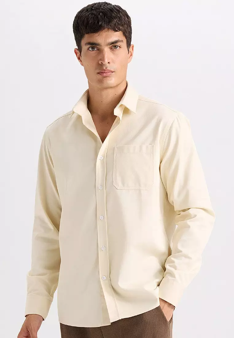 Regular Fit Polo Neck Gabardine Long Sleeve Shirt