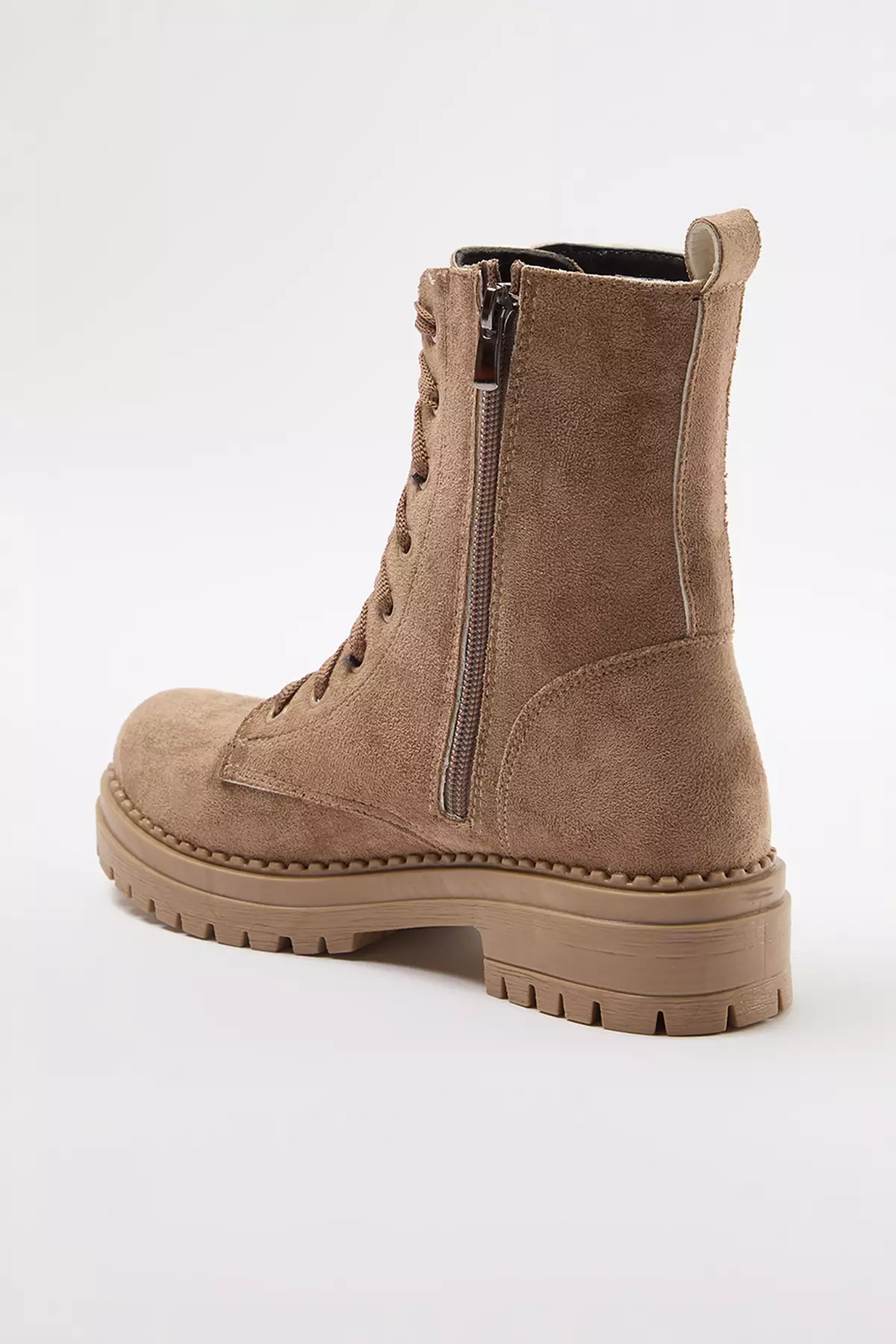 Mink Suede Lace-Up And Zip-Up Short Flat Women's Boots Takaw25Bo00026