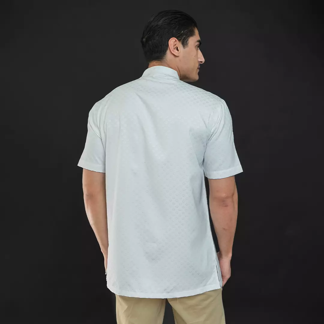 Casella Baju Koko Pria Lengan Pendek Pleats Ilyas | Baju Koko Putih Lengan Pendek 4098 White