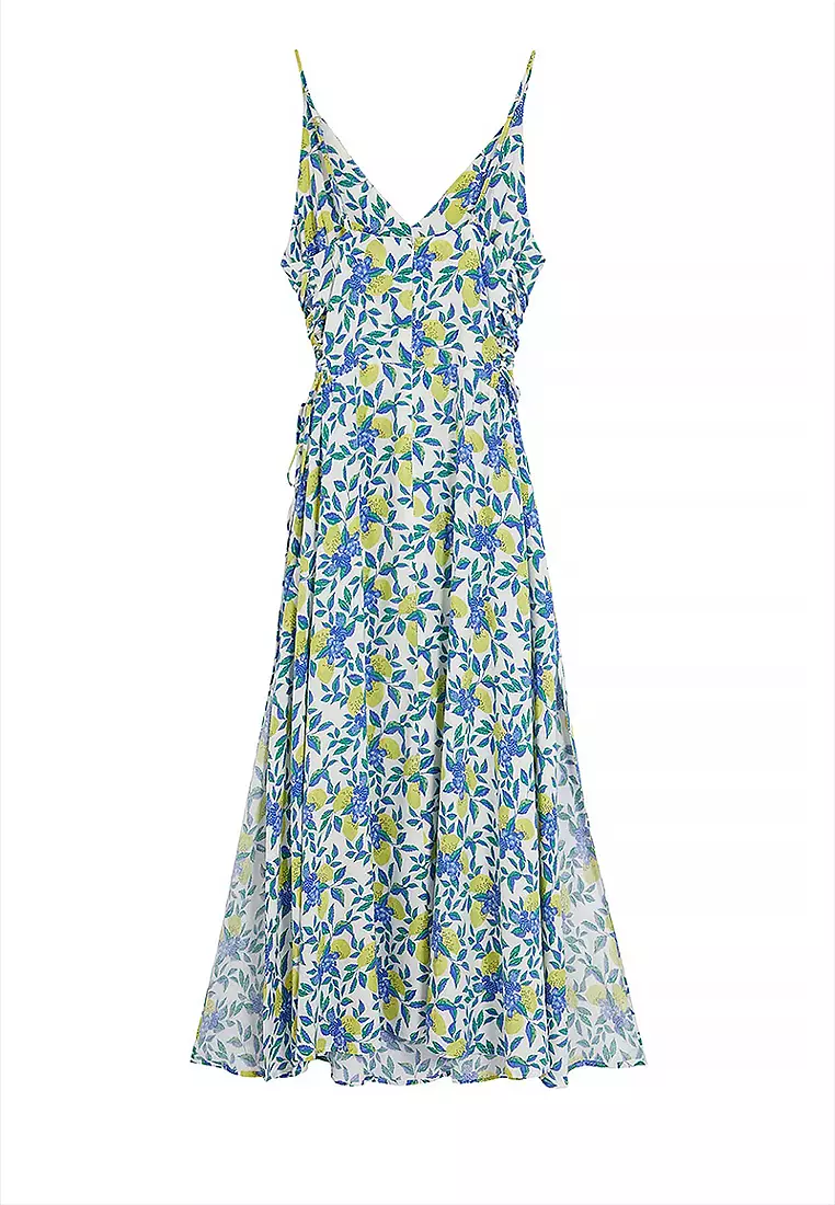 Viscose V-Neck Slit Beach Midi Dress