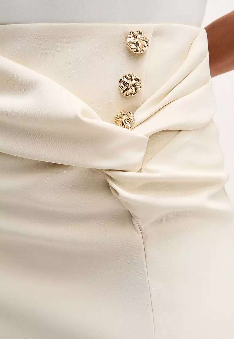 Draped Button Skirt - Ivory