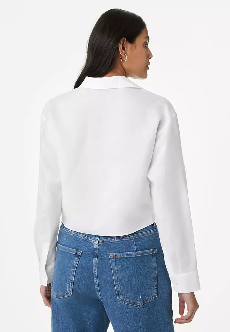 Lyocell Rich Tie Front Shirt With Linen