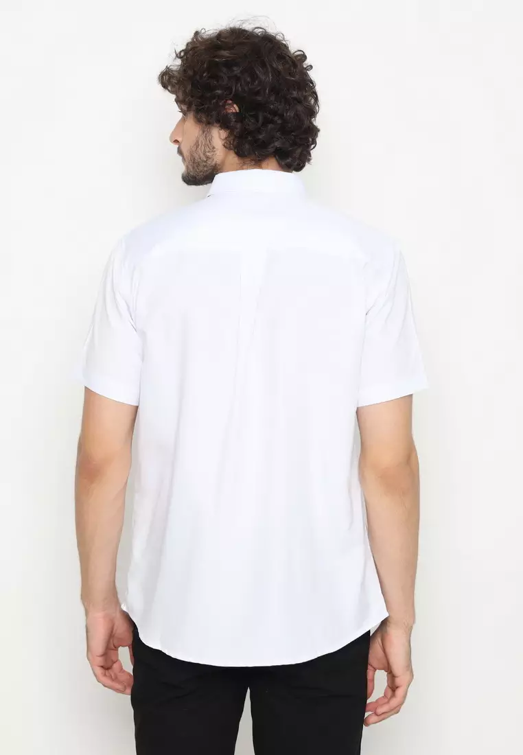 POLICE Kemeja Polos Basic Cotton Soft White Regular Fit Pria