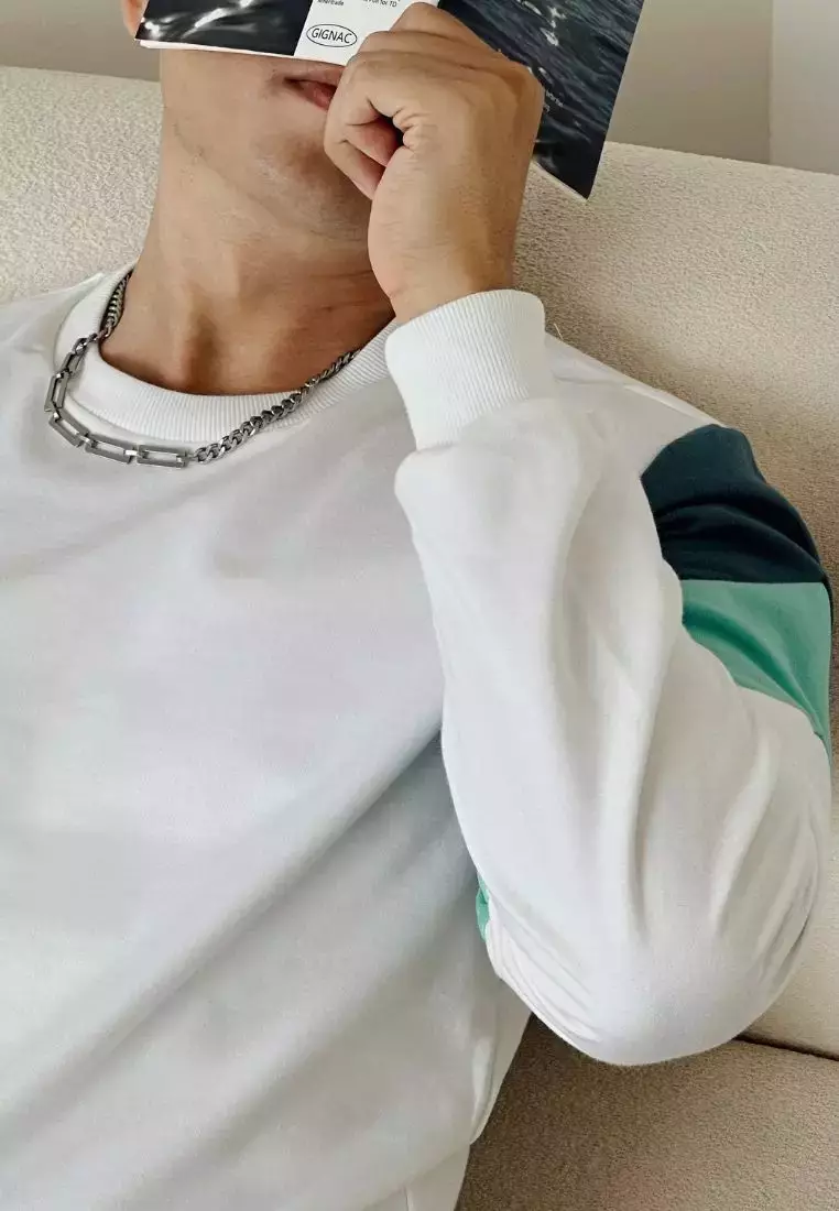 Kale Dael White Dusty Blue / Sweater Pria Bahan Baby Terry Premium Kombinasi