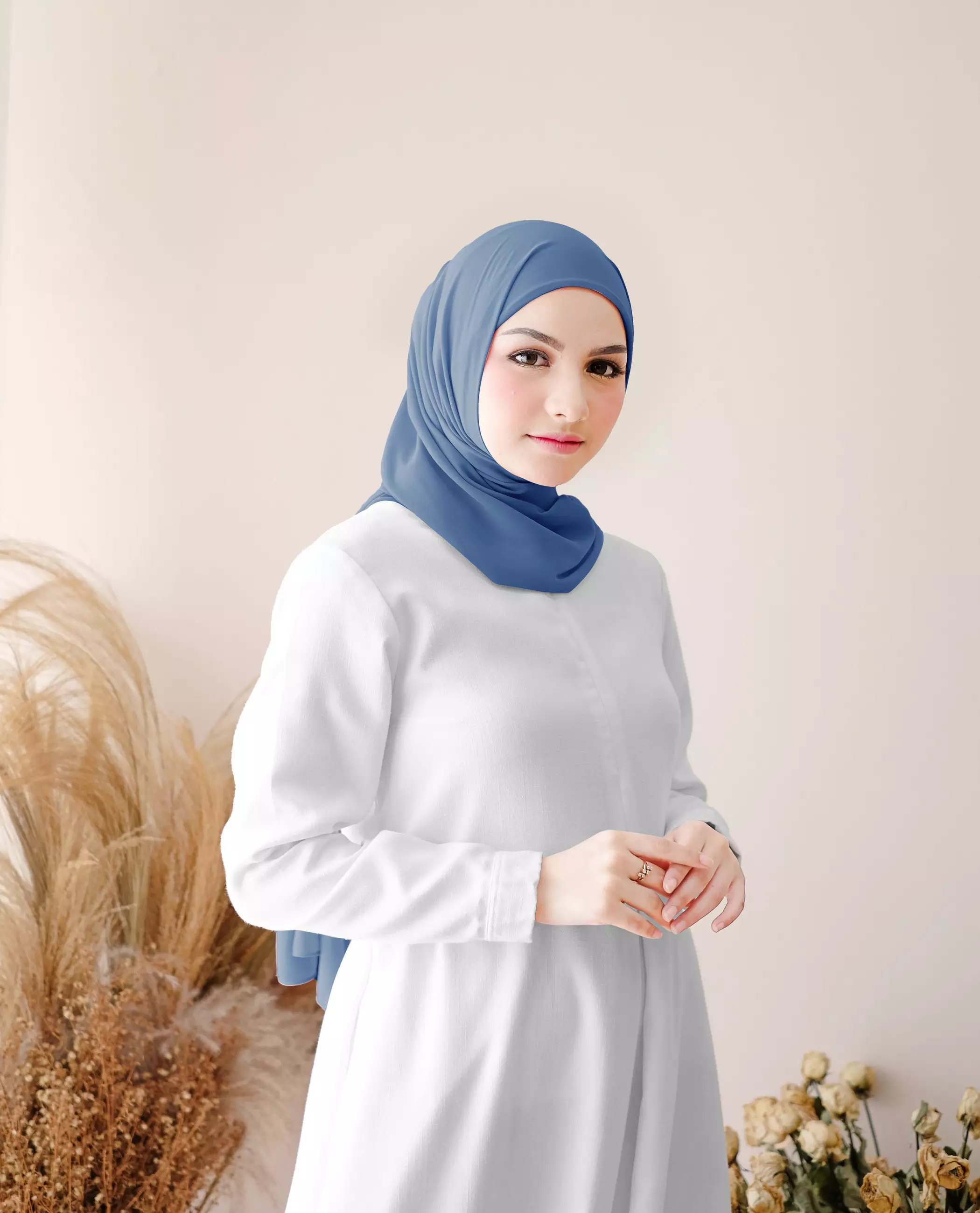 Pashmina Inner Instan 2in1 Ceruty Baby Doll - Denim Blue