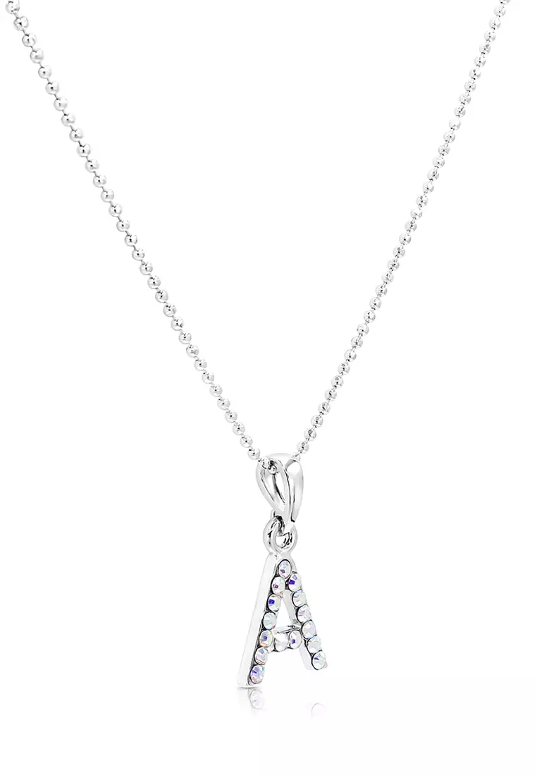 SO SEOUL Personalised Initial Alphabet Letter Swarovski® Aurore Boreale Crystal Pendant Chain Necklace - A / 55cm