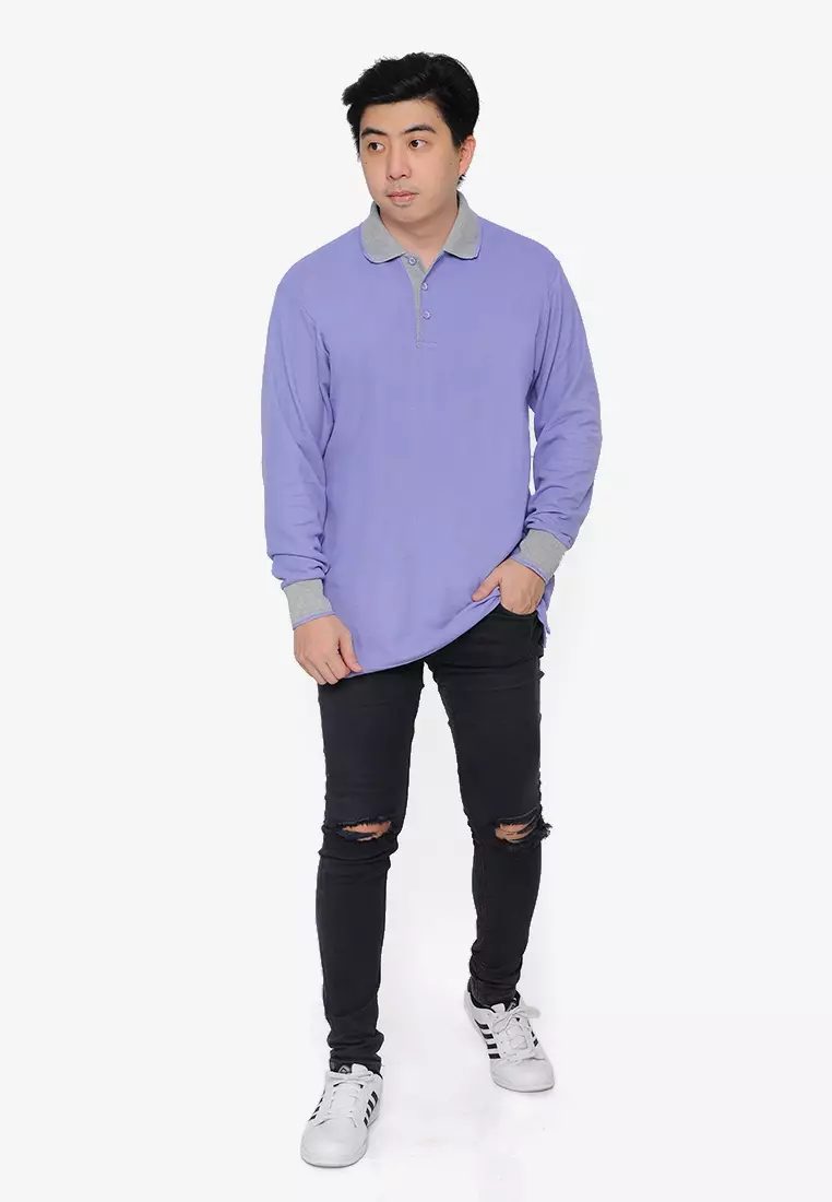 Andre Michel Kaos Polo Shirt Lengan Panjang Kerah Abu Ungu Muda 933-53