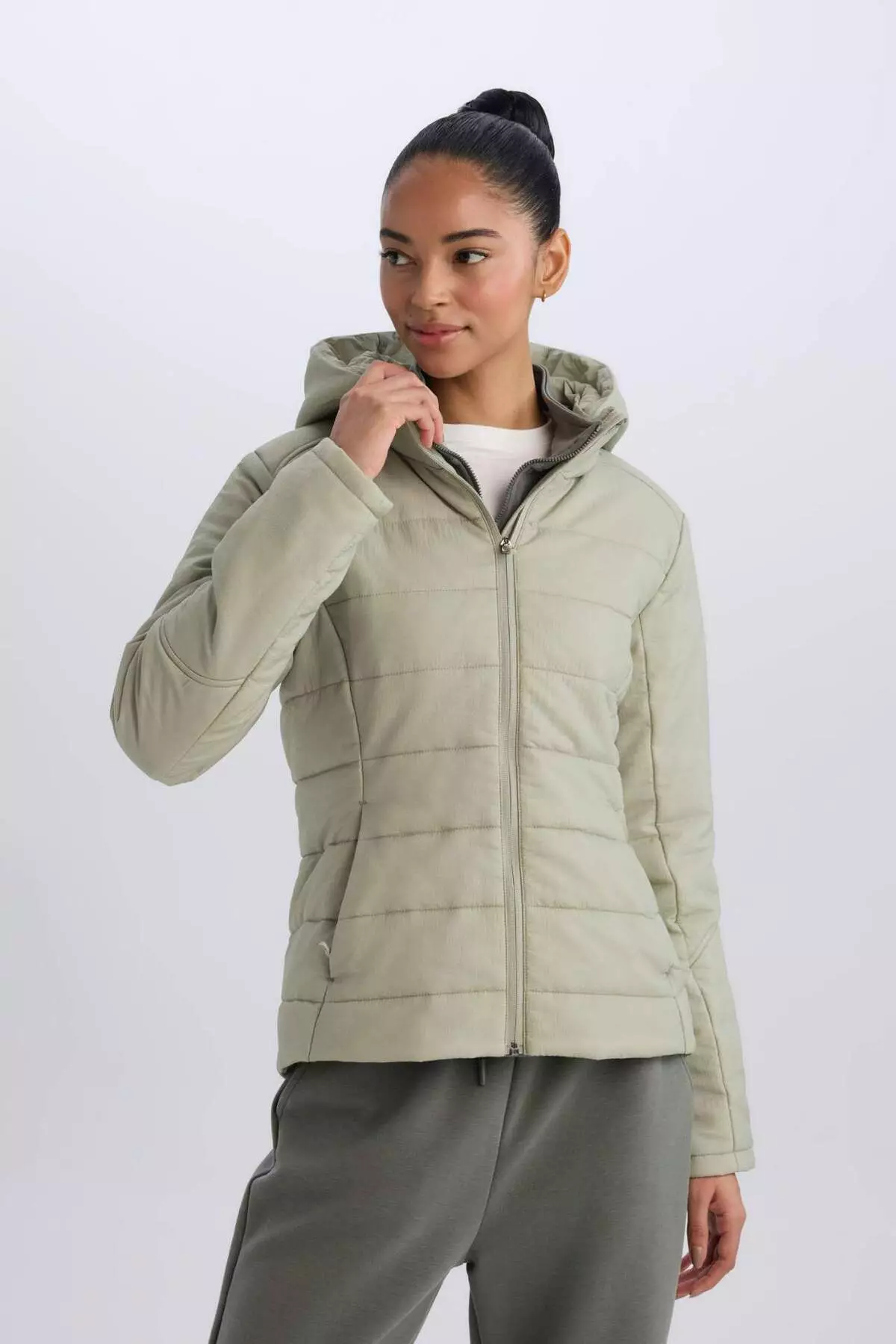 Defactofit Water Repellent Pocket Zipper Hooded Coat D6089Ax25Sp