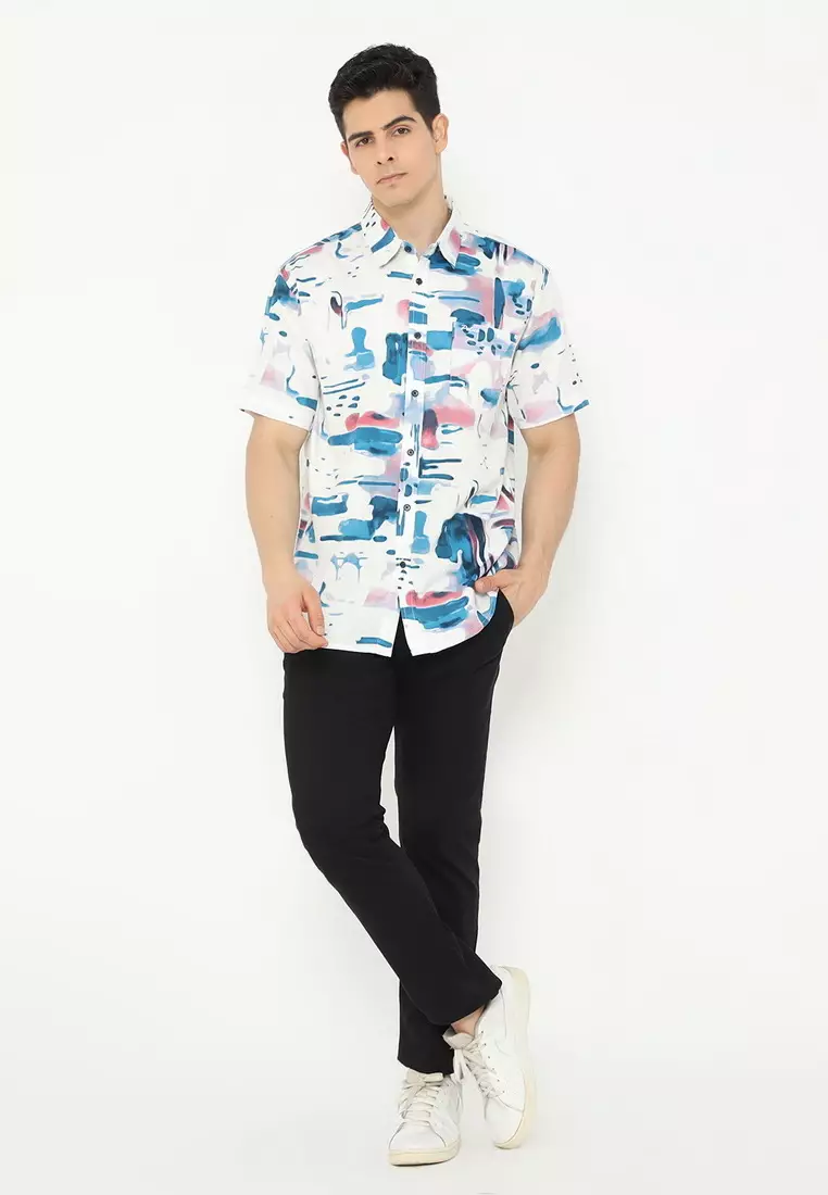 POLICE Kemeja Printing Cotton Tencel Regular Fit Pria