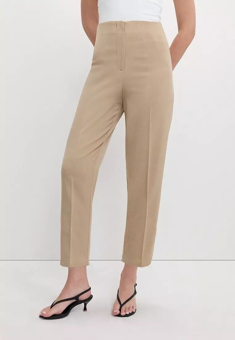Tailored High-Waist Pants - Beige