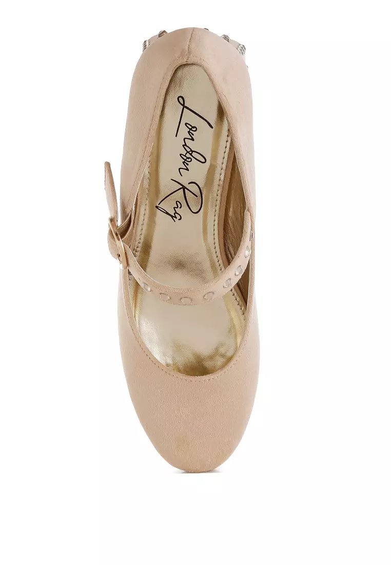 Studded Mary Jane Pumps In Beige