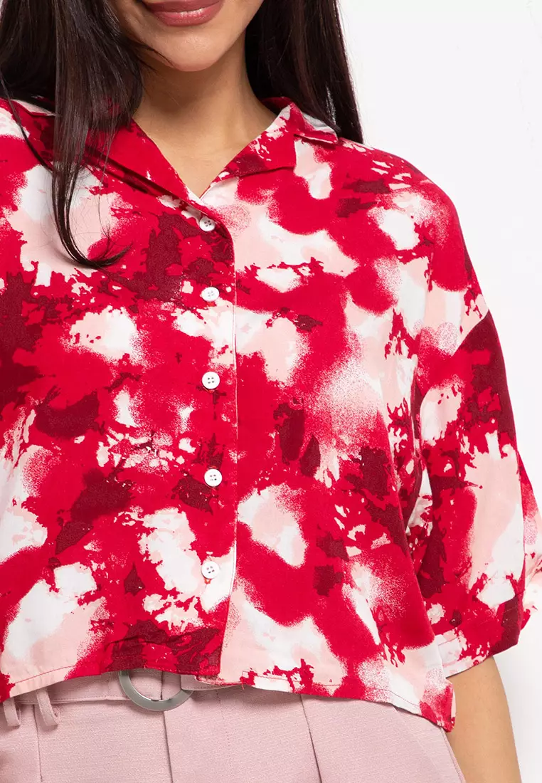 Nade Japan FT070 Kemeja Wanita Kasual Pantai Rayon Coral Pink