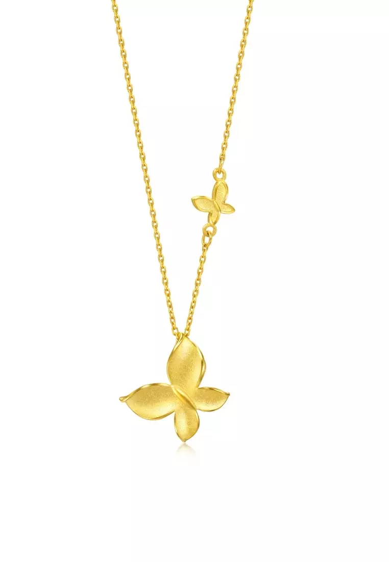 999.9 24K Pure Gold Essence Butterfly Necklace for Women 47cm 95300N Price-by-Weight 4.49g Gold