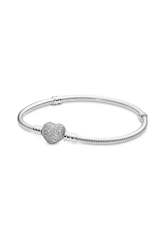 Sparkling Heart Pave Clasp Snake Chain Bracelet