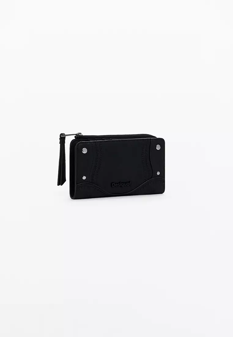 Medium embroidered faux leather wallet