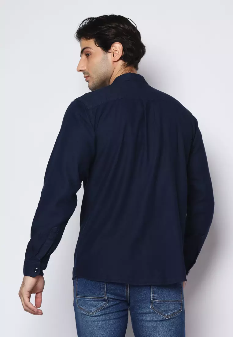 Kemeja Denim Glorys Krah Mandarin KT L/S Navy Blue 182502