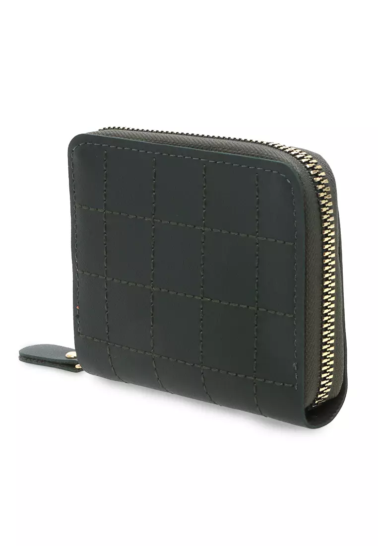 Dompet Zip Motif Kotak-Kotak Design Casual Small Wallet Premium Quality - Hijau