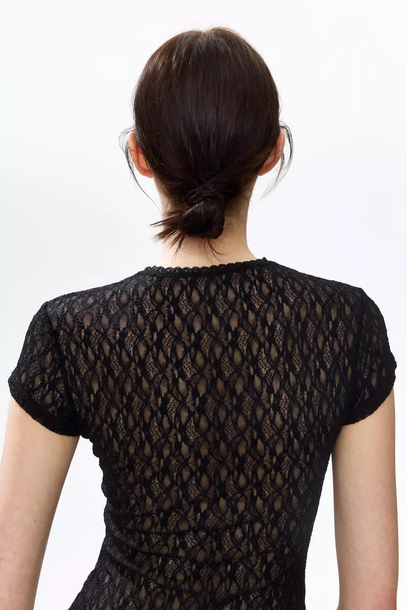 Lace-look jersey thong body